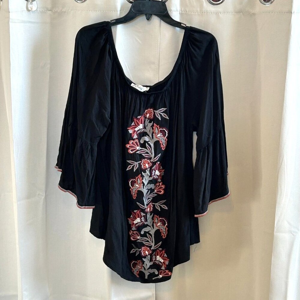 Solitaire Women Top Whimsigoth 2X Floral Embroidered Fairy Grunge Moody 17057x